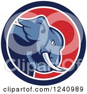 Clipart Of A Tough Elephant In A Red White And Blue Circle Royalty Free Vector Illustration
