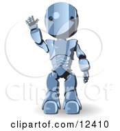 Blue Metal Robot Waving His Hand Clipart Illustration