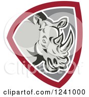 Poster, Art Print Of Retro Rhino In A Gray And Maroon Shield