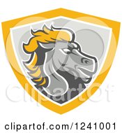 Clipart Of A Horse Head In A Gray And Yellow Shield Royalty Free Vector Illustration