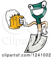Clipart Of A Shovel Character Holding Beer Royalty Free Vector Illustration