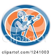 Clipart Of A Retro Surveyor In An Oval Royalty Free Vector Illustration