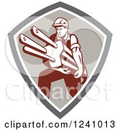 Clipart Of A Retro Male Electrician Carrying A Plug In A Shield Royalty Free Vector Illustration