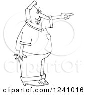 Clipart Of A Black And White Mad Man Pointing Royalty Free Vector Illustration