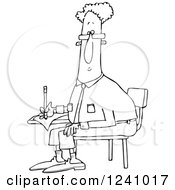 Clipart Of A Black And White Man Writing At A Desk Royalty Free Vector Illustration