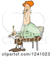 Clipart Of A Red Haired Man Writing At A Desk Royalty Free Vector Illustration