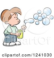 Poster, Art Print Of Caucasian Boy Blowing Bubbles