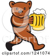 Clipart Of A Bear Walking Upright And Carrying A Beer Mug Royalty Free Vector Illustration