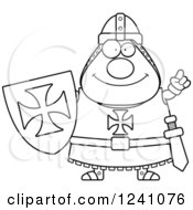 Clipart Of A Black And White Smart Chubby Knight Templar With An Idea Royalty Free Vector Illustration