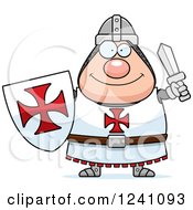 Poster, Art Print Of Happy Chubby Knight Templar Holding A Sword And Shield