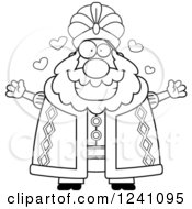 Clipart Of A Black And White Chubby Sultan With Open Arms And Hearts Royalty Free Vector Illustration by Cory Thoman