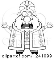 Clipart Of A Black And White Scared Screaming Chubby Sultan Royalty Free Vector Illustration by Cory Thoman