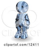 Blue Metal Robot Standing Clipart Illustration