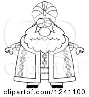 Clipart Of A Black And White Depressed Sad Chubby Sultan Royalty Free Vector Illustration