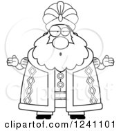 Clipart Of A Black And White Careless Shrugging Chubby Sultan Royalty Free Vector Illustration