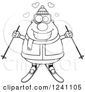 Clipart Of A Black And White Chubby Male Skier With Hearts Royalty Free Vector Illustration