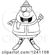 Clipart Of A Black And White Smart Chubby Male Skier With An Idea Royalty Free Vector Illustration