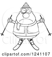 Clipart Of A Black And White Mad Chubby Male Skier Royalty Free Vector Illustration