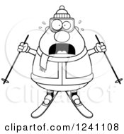 Clipart Of A Black And White Scared Screaming Chubby Male Skier Royalty Free Vector Illustration