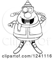 Clipart Of A Black And White Smart Chubby Female Skier With An Idea Royalty Free Vector Illustration