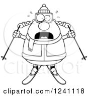 Clipart Of A Black And White Scared Screaming Chubby Female Skier Royalty Free Vector Illustration