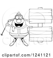 Poster, Art Print Of Black And White Chubby Female Skier With Wooden Signs