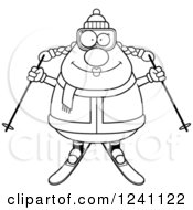 Poster, Art Print Of Black And White Happy Chubby Female Skier