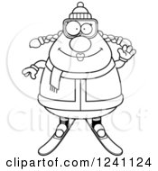 Poster, Art Print Of Black And White Friendly Waving Chubby Female Skier