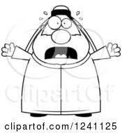 Clipart Of A Black And White Scared Screaming Chubby Sheikh Royalty Free Vector Illustration
