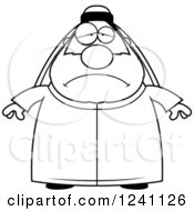 Clipart Of A Black And White Depressed Sad Chubby Sheikh Royalty Free Vector Illustration