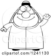 Clipart Of A Black And White Friendly Waving Chubby Sheikh Royalty Free Vector Illustration