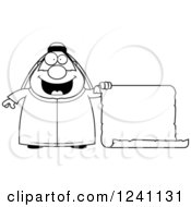 Clipart Of A Black And White Chubby Sheikh With A Scroll Sign Royalty Free Vector Illustration by Cory Thoman
