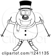 Poster, Art Print Of Black And White Happy Skiing Snowman With A Top Hat