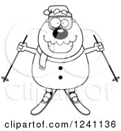 Poster, Art Print Of Black And White Happy Skiing Christmas Snowman Holding Out Poles