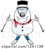 Poster, Art Print Of Happy Skiing Snowman With A Top Hat