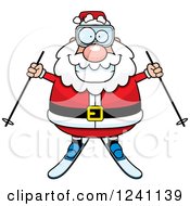 Poster, Art Print Of Happy Skiing Santa Holding Out Poles
