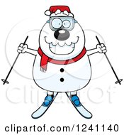 Poster, Art Print Of Happy Skiing Christmas Snowman Holding Out Poles