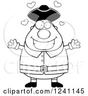 Poster, Art Print Of Black And White Chubby Colonial Man With Open Arms And Hearts