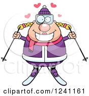 Clipart Of A Chubby Female Skier Royalty Free Vector Illustration