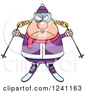 Clipart Of A Mad Chubby Female Skier Royalty Free Vector Illustration