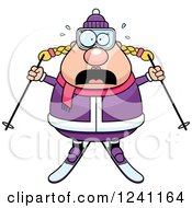 Poster, Art Print Of Scared Screaming Chubby Female Skier