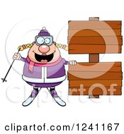 Poster, Art Print Of Chubby Female Skier With Wooden Signs