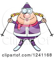 Clipart Of A Happy Chubby Female Skier Royalty Free Vector Illustration by Cory Thoman