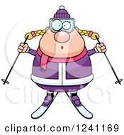 Clipart Of A Surprised Gasping Chubby Female Skier Royalty Free Vector Illustration