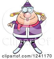 Poster, Art Print Of Friendly Waving Chubby Female Skier