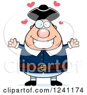 Clipart Of A Chubby Colonial Man With Open Arms And Hearts Royalty Free Vector Illustration