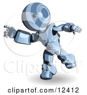 Blue Metal Robot Running Or Dancing Clipart Illustration
