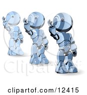 Three Blue Metal Robot Waving Clipart Illustration