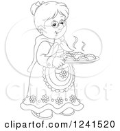 Poster, Art Print Of Black And White Happy Granny With Fresh Baked Rolls