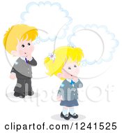 Clipart Of Thinking Caucsaian School Children Royalty Free Vector Illustration